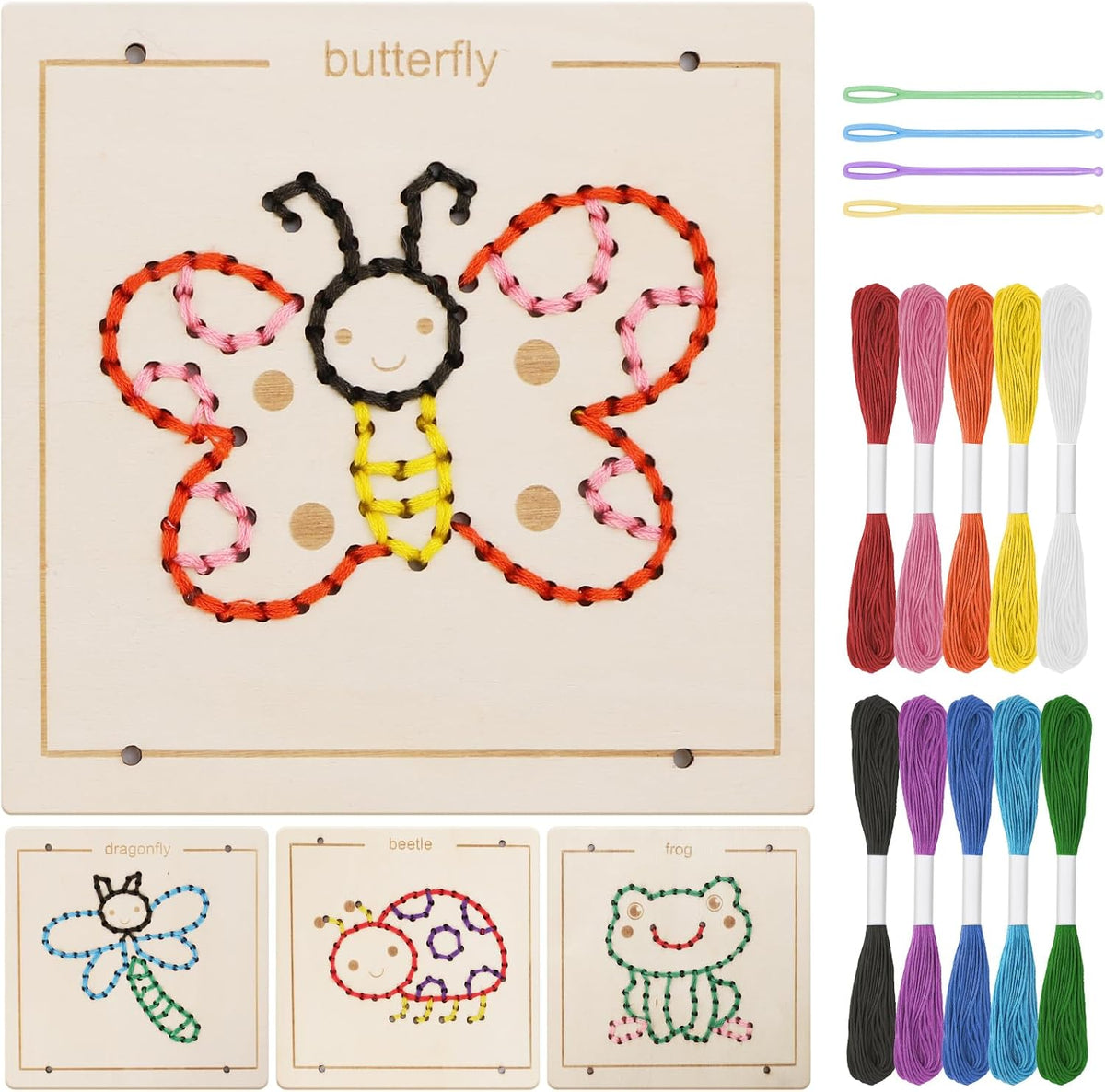 Montessori Wooden Lacing Toys for Toddlers and Kids Ages 2-4 5-7, Sewing Kit Fine Motor Skill Busy Board, Education