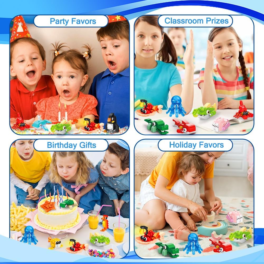 25pcs Building Blocks Bricks Party Favors Toys for Kids Marine Animals Block for Classroom Prizes Birthday Gift