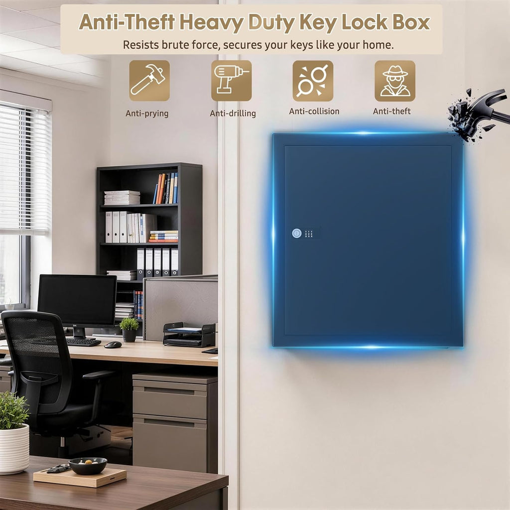 Lock Key Cabinet with Storage: 131-Keys Steel Wall Mount Key Cabinet Organizer - Large Storage and Secure Combination