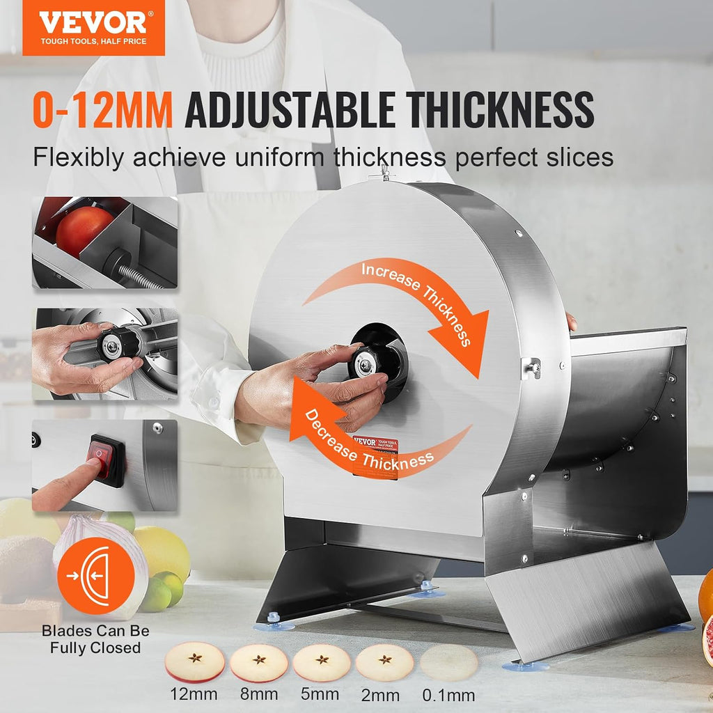 Electric Vegetable Slicer, 0-0.5"/0-12mm Thickness Adjustable Commercial Slicer Machine, Convertible to Manual