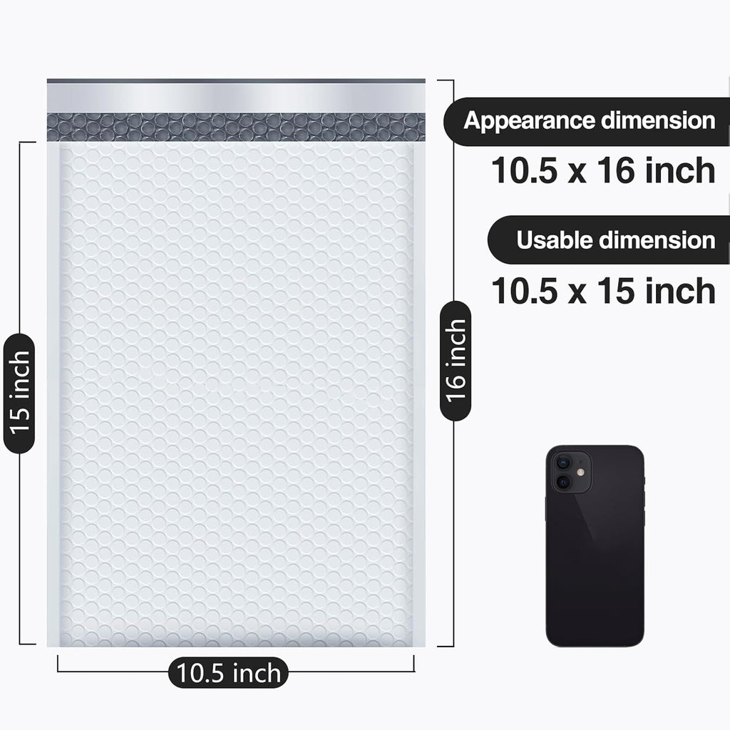 Bubble Mailers 10.5x16 Inch White 25 Pack Poly Padded Envelopes Large #5 Mailing Packages Opaque Packaging Postal