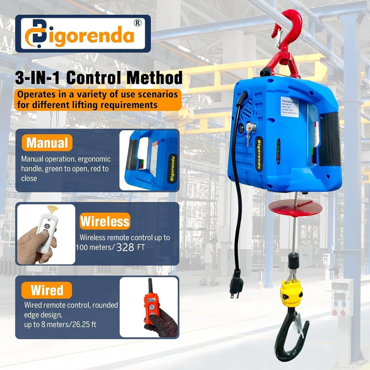 3-in-1 Electric Hoist Winch,1500lb Capacity