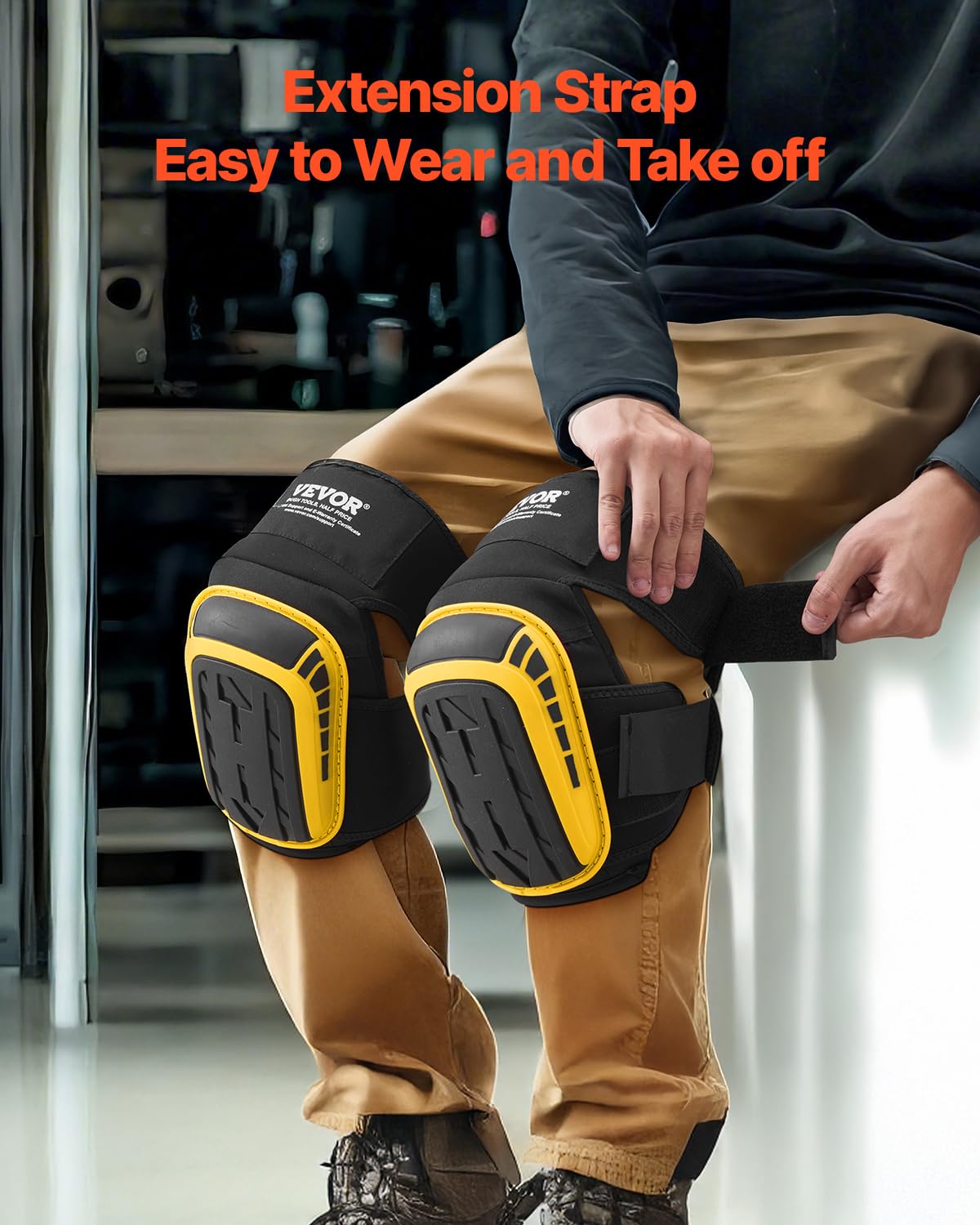 Knee Pads for Work, Extended Heavy Duty Construction Knee Pads with 2 Extension Straps, Foam Gel Cushion, Anti-slip