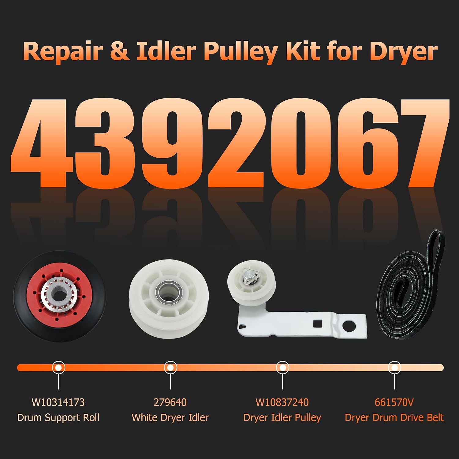 4392067 Dryer Repair Kit with W10837240 Idler Pulley for Whirlpool Dryer | Fit for Whirlpool Cabrio Duet Maytag