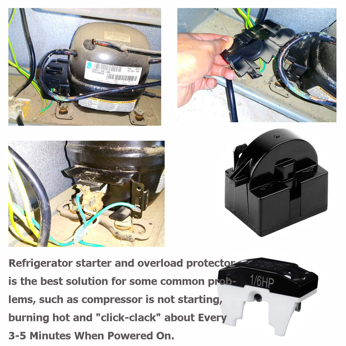 Refrigerator Compressor Relay and Overload Kit 5 Sets,Refrigerator Starters QP2-4R7 4.7 Ohm 1 Pin Refrigerator PTC