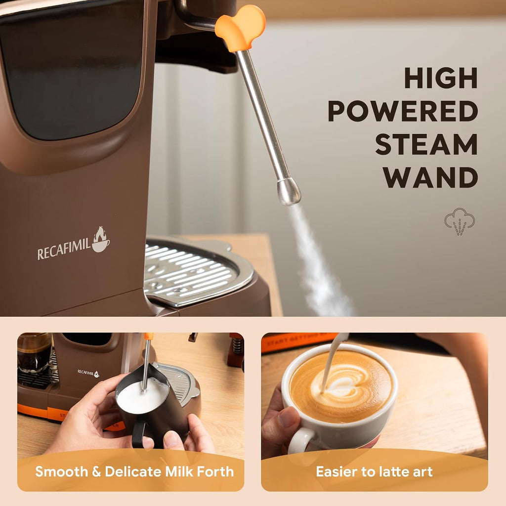 Semi-Automatic Espresso Machine with Grinder, 20 Bar Professional Coffee Maker with Milk Frother, Latte & Cappuccino