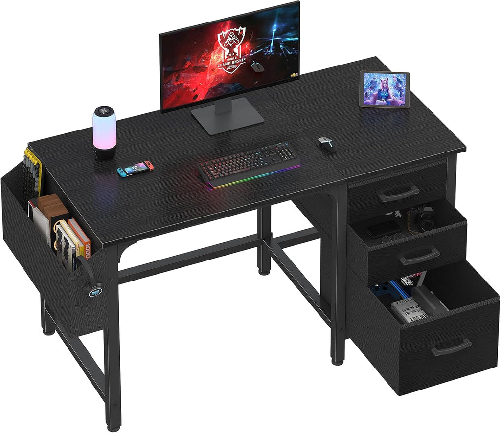 Computer Desk with File Drawers Cabinet, 47 Inch Reversible Home Office Desks with Filing Cabinet for Small Space