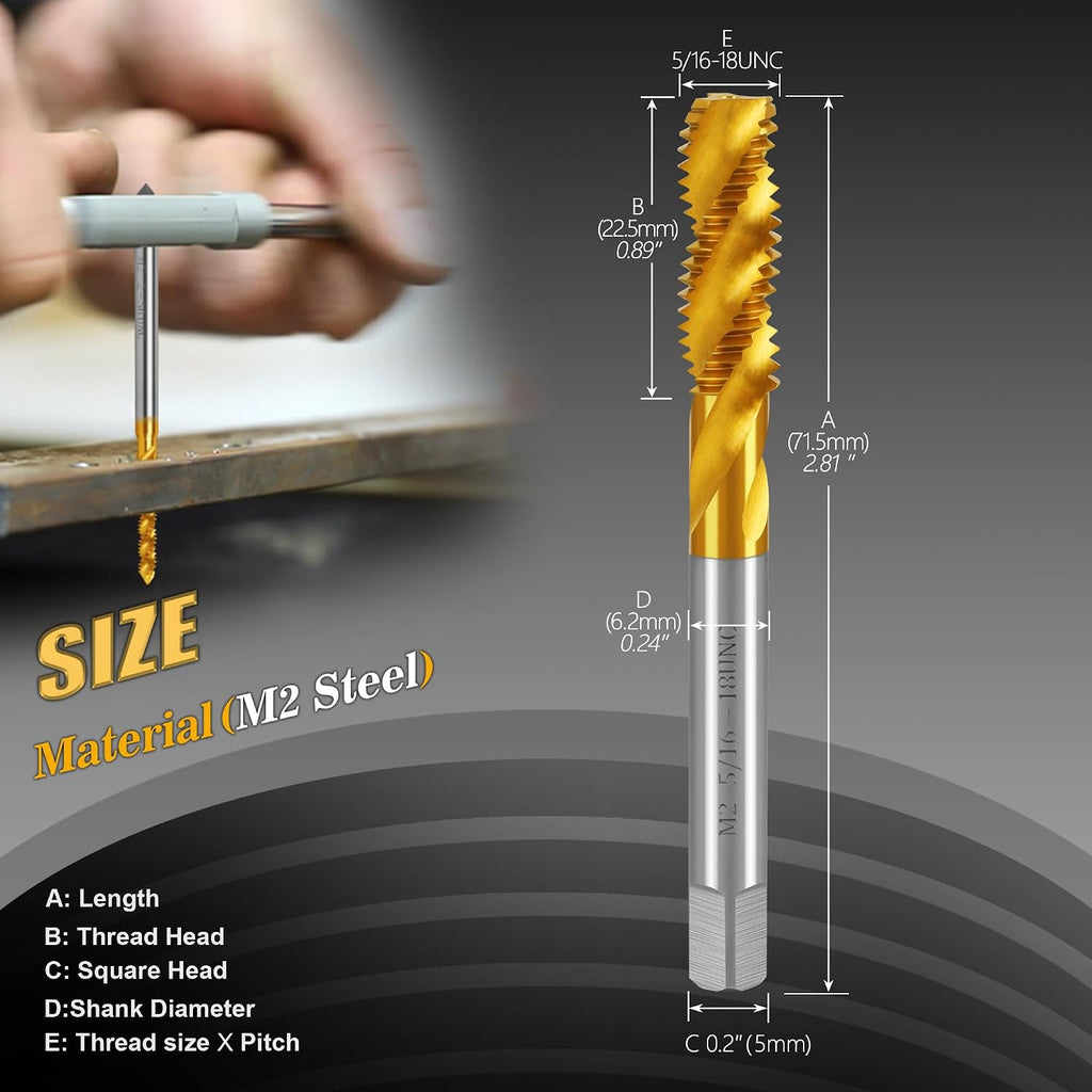 5/16"-18 UNC Spiral Flute Thread Tap,Thread Milling Tap for Metal