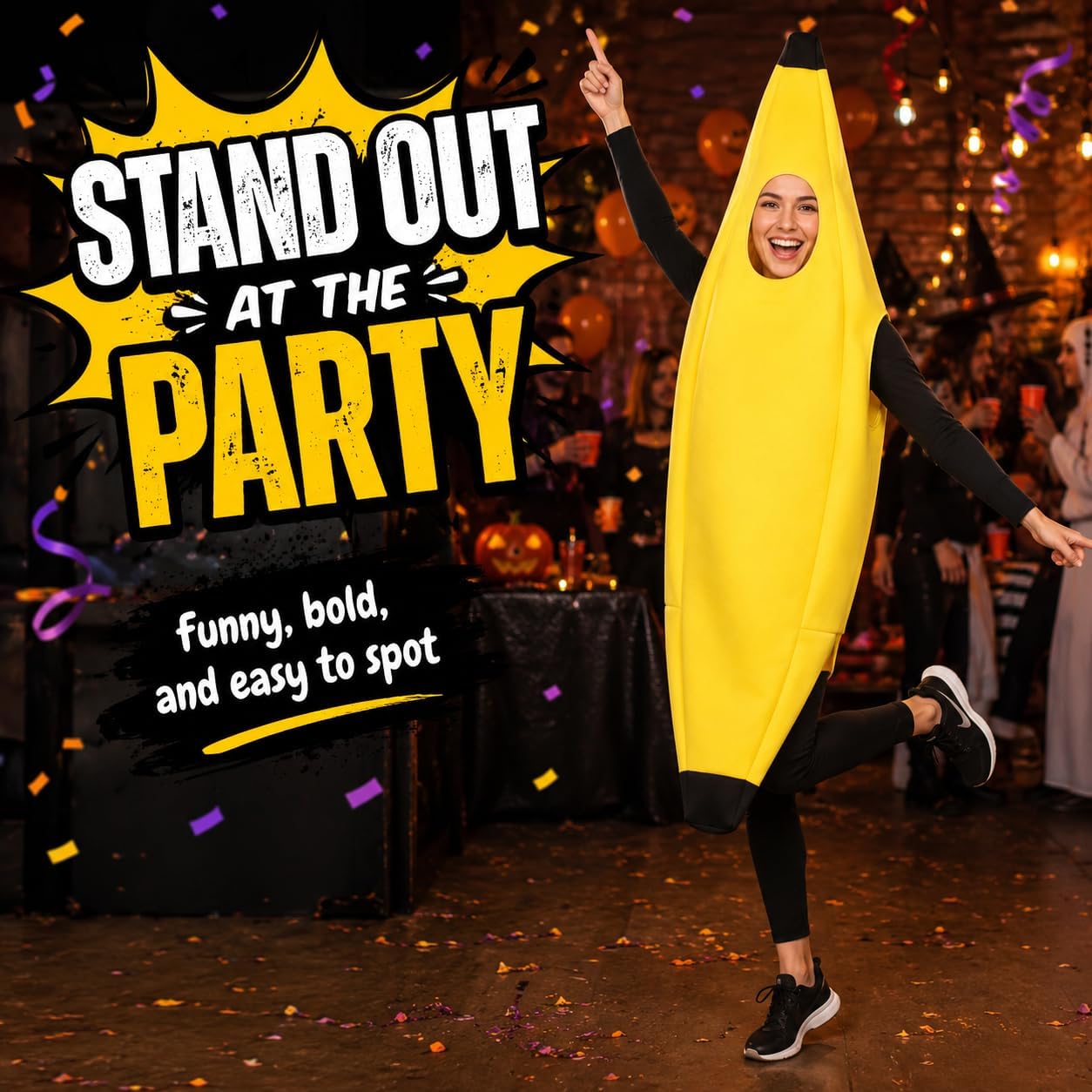 Small Banana Costume Set for Halloween Costume Man Women Dress Up Parties Cosplay Theater and Outdoor Event (54" L x