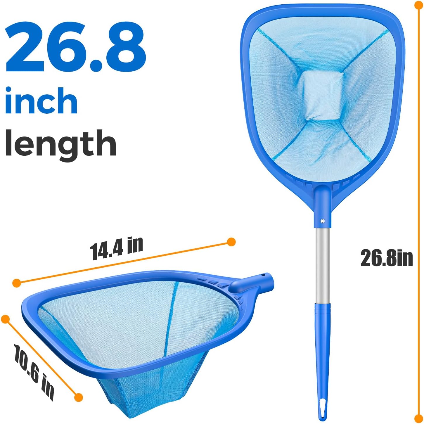 Swimming Pool Skimmer Net 26.8 inches, Leaf Rake Net with Fine Aluminum Pole for Fast Cleaning Ponds, Hot Tub, and