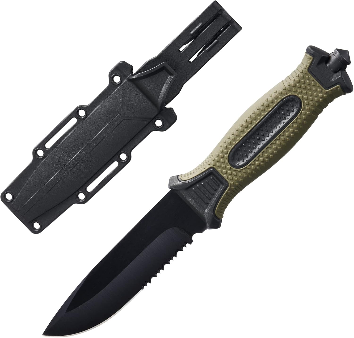 10" Fixed Blade Knife w/Sheath&Clip, Green Handle, for Camping | Full Tang Stainless Steel Blade, Non-Slip Grip