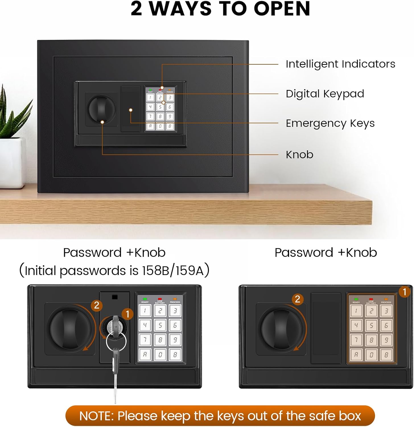 9.84'' H Home Safe Box, Small Safe with Fireproof Waterproof Bag | Anti-Theft Digital Security Lock Box with Smart