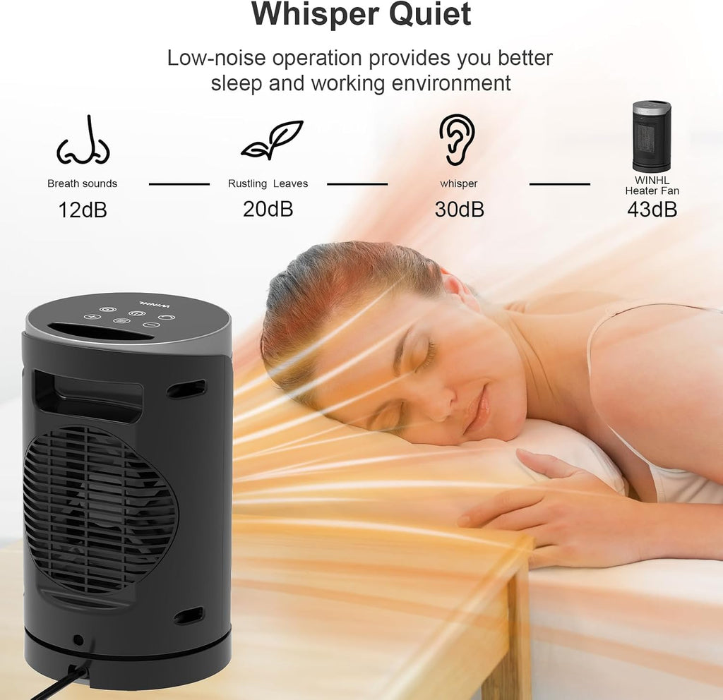 Space Heater, WINHL Small Portable Electric Heaters for Indoor Use with Thermostat and Remote, 70°Oscillation, 12H