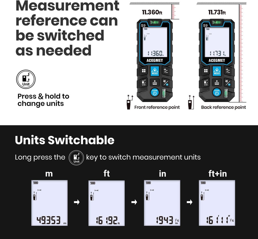 Laser Measure with Phone App, 229ft/70m Laser Measurement Tool with 2 Bubble Levels, LCD Backlit Display, IP54