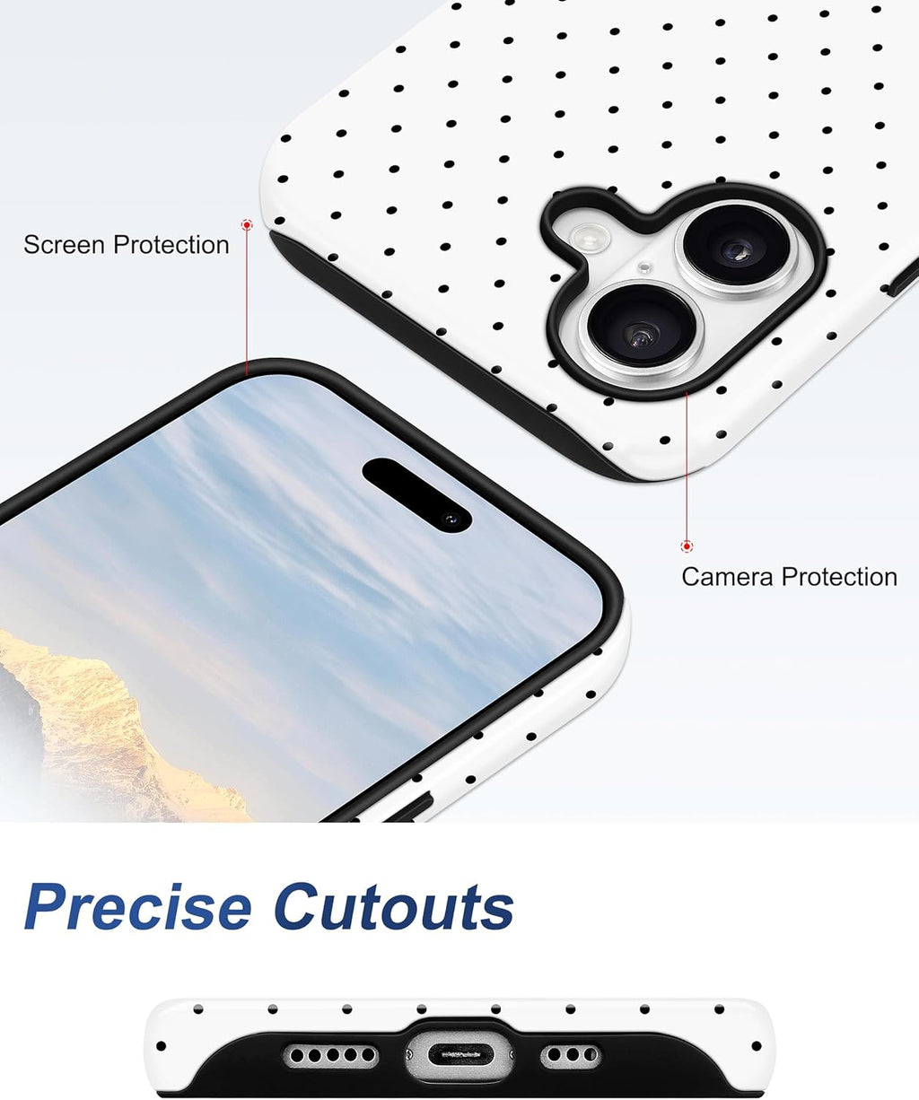 Magnetic Polka Dot Case for iPhone 16 Plus,White | Compatible with MagSafe, Cute Aesthetic Polka Dots Design, TPU and