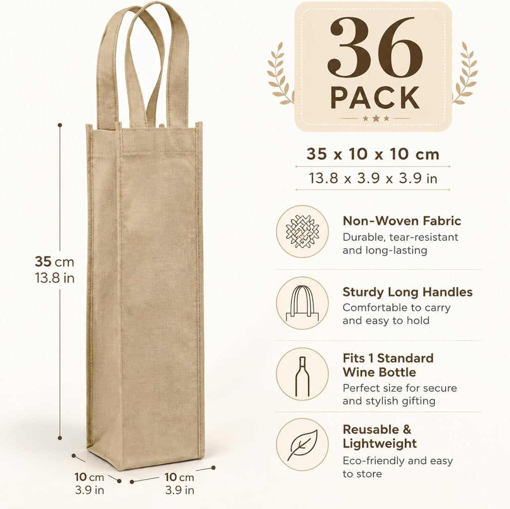 36 Pcs Wine gift Bags Single Bottle Non-woven Reusable,‌khaki‌