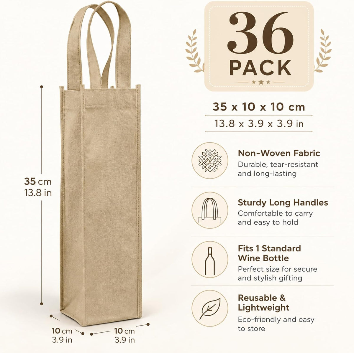 36 Pcs Wine gift Bags Single Bottle Non-woven Reusable,‌khaki‌