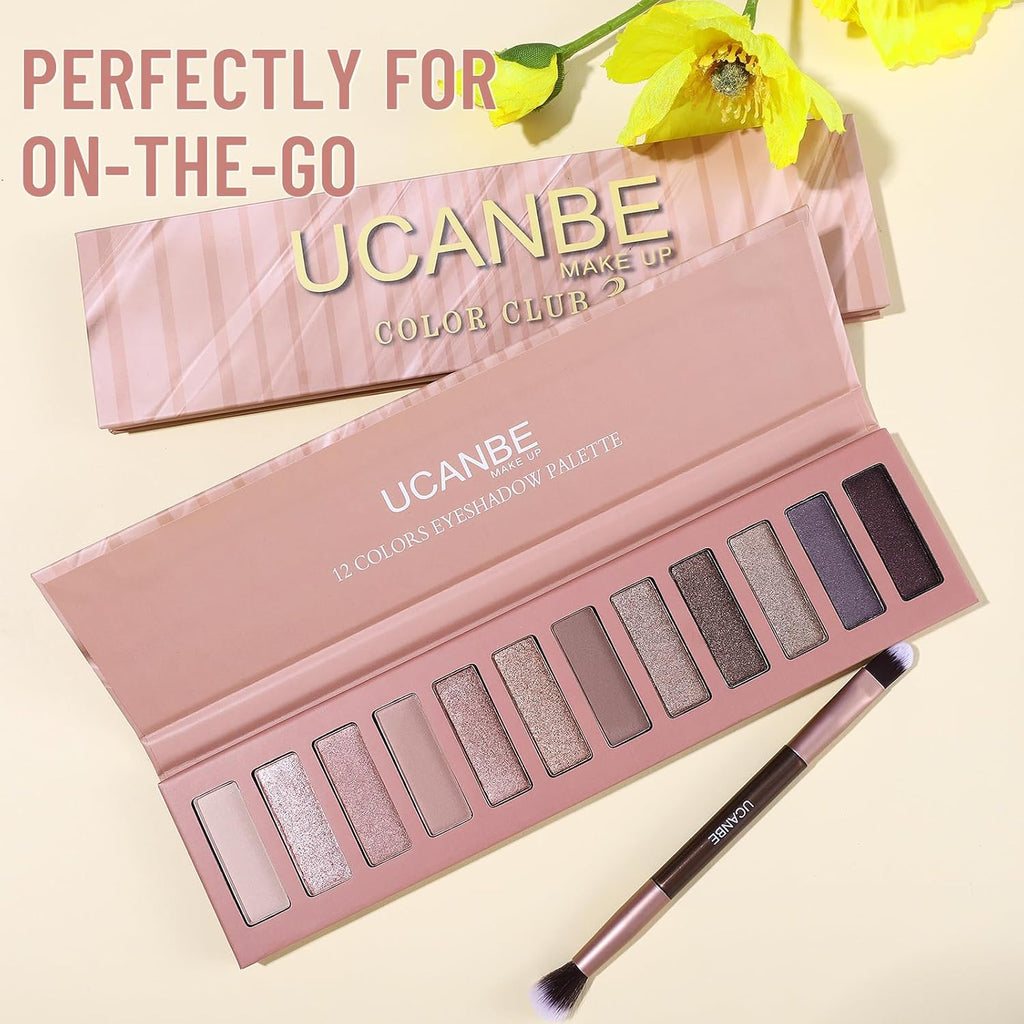 12 Color Eyeshadow Makeup Palette, Naked Nude Eye Shadow, Neutral Matte Shimmer Make Up Pallet with Double-ended