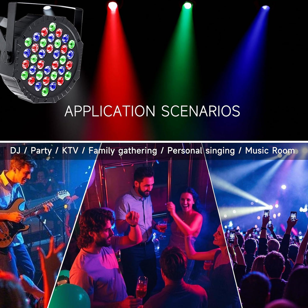36W RGB LED Stage Lights 4 Pack, DMX512 DJ Par Lights with Sound Activated & Remote, Uplights Indoor Kit for Party