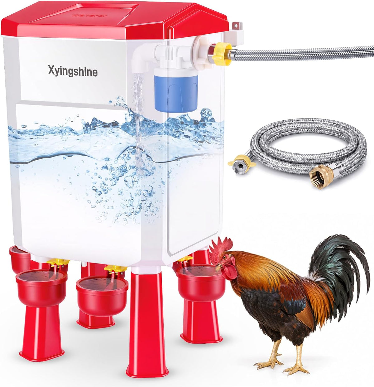 Automatic Chicken Waterer, 2 Gallon with Float Valve, 4 Cups