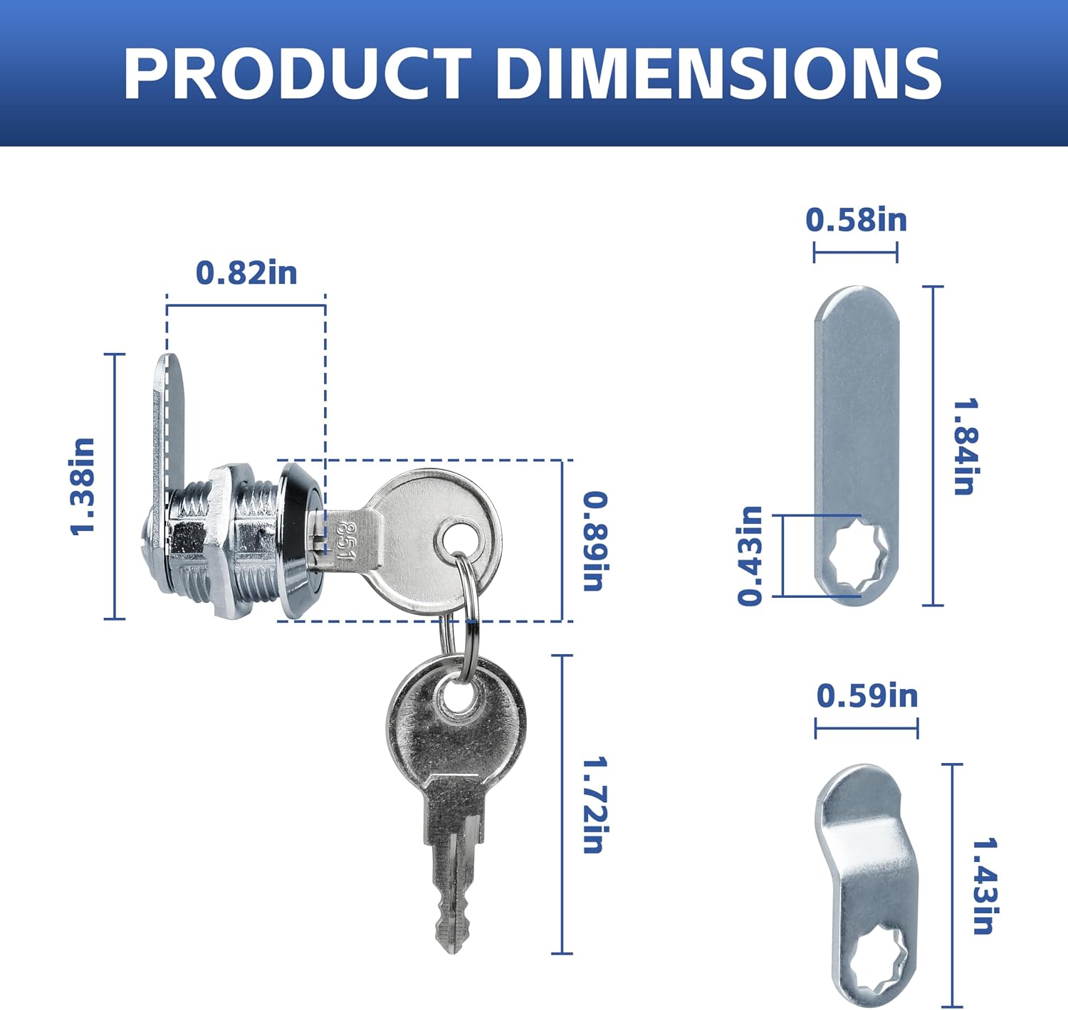 Cabinet Cam Locks Keyed ，5/8" Cabinet Cam Lock for Files Drawers Tool Box Barrel Lock, 6 Pack