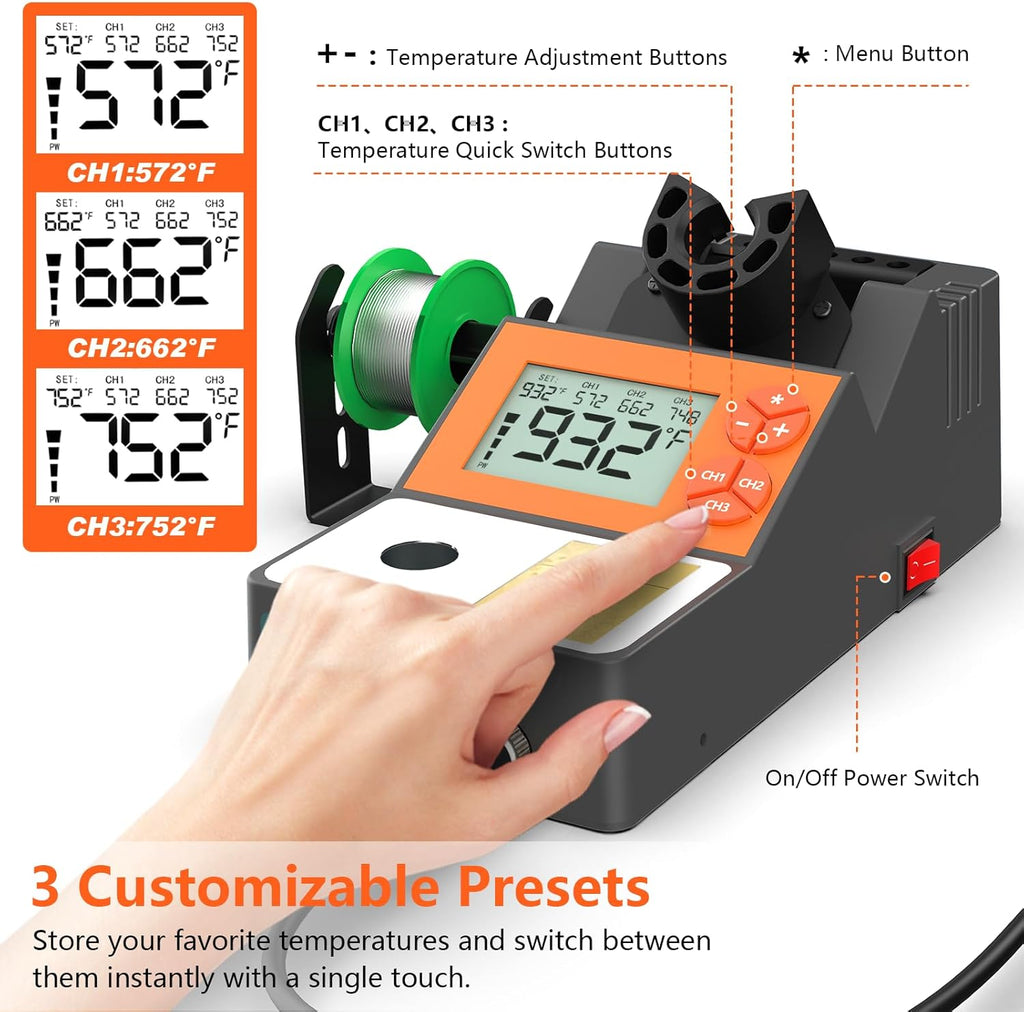 Soldering Station, 140W Digital Display Soldering Iron Station Kit with 2 Helping Hands, 356°F-932°F, Auto Sleep