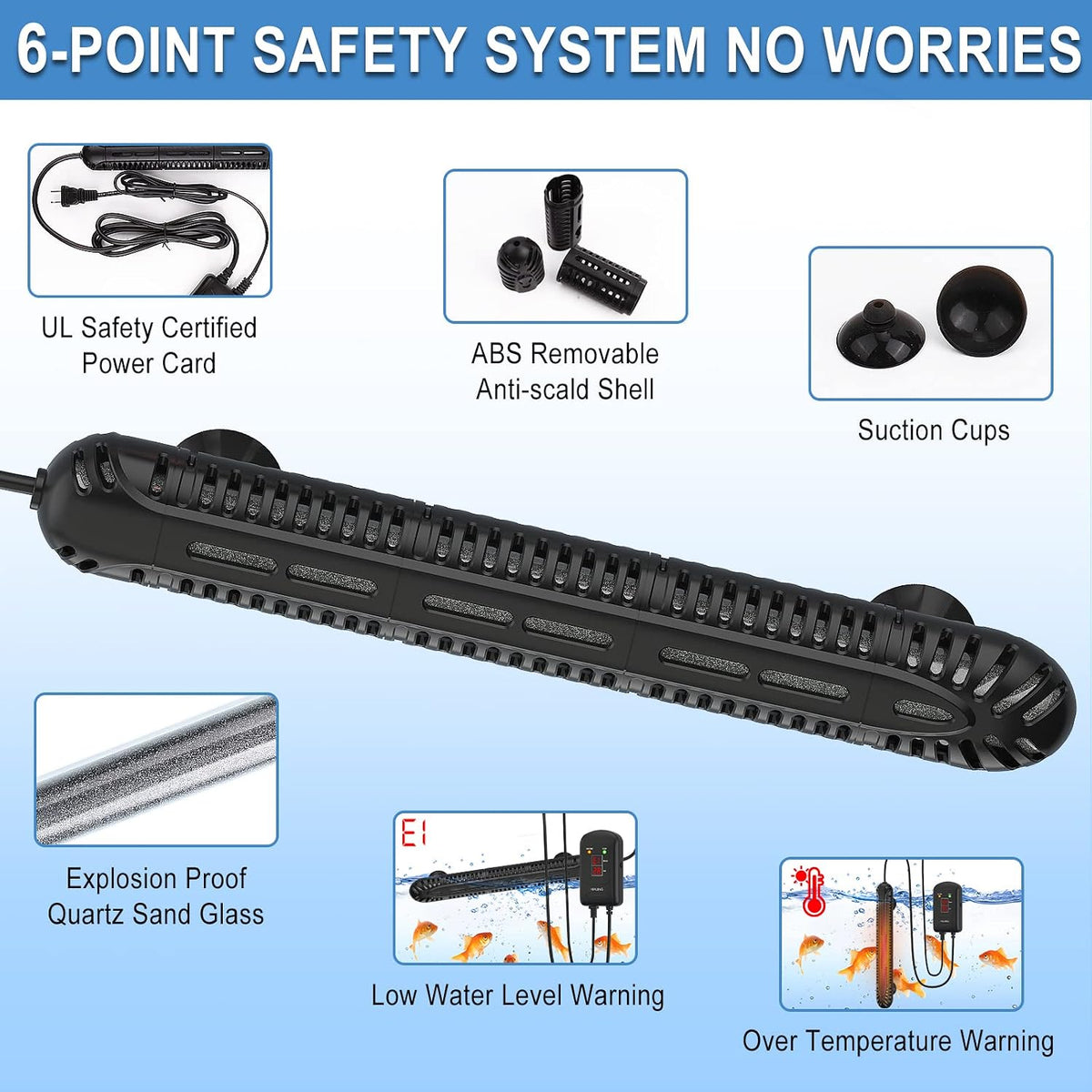 Aquarium Heater, 200W Fish Tank Heater with LED Digital Display & 5 Safety Protection, Submersible Aquarium Heater