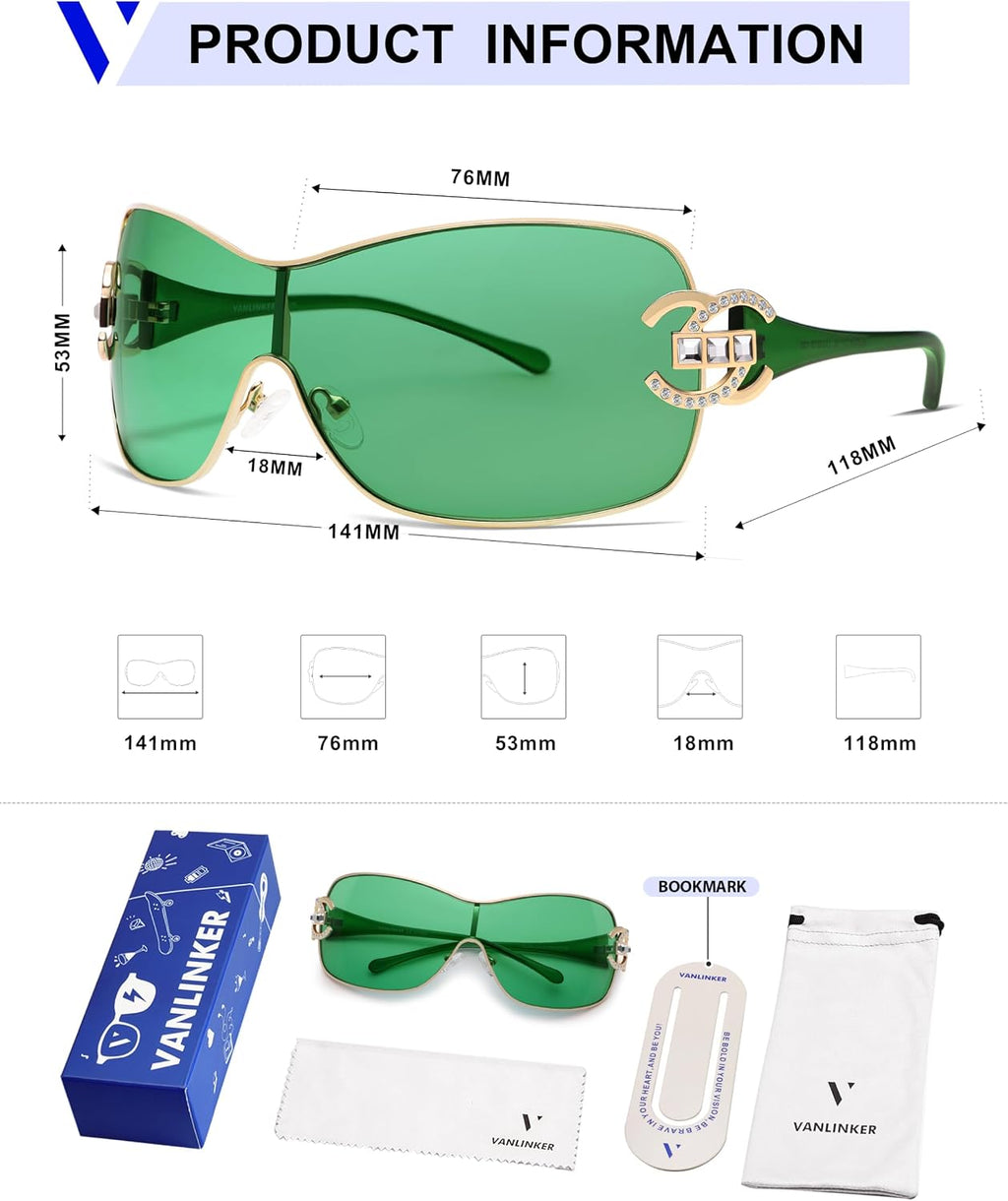 Wrap Around Y2K Sunglasses for Women Men Trendy Oversized Sun Glasses Fashion Shield Frameless Shades One-piece