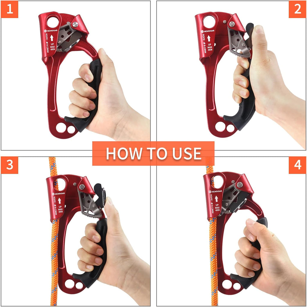 UIAA & CE Certified Hand Ascender Rock Climbing Tree Arborist Rappelling Gear Equipment Rope Clamp for 8~13MM Rope