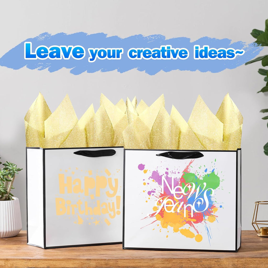 12 PCS Extra Large Gift Bags with Black Frame & 10 Tissue Papers