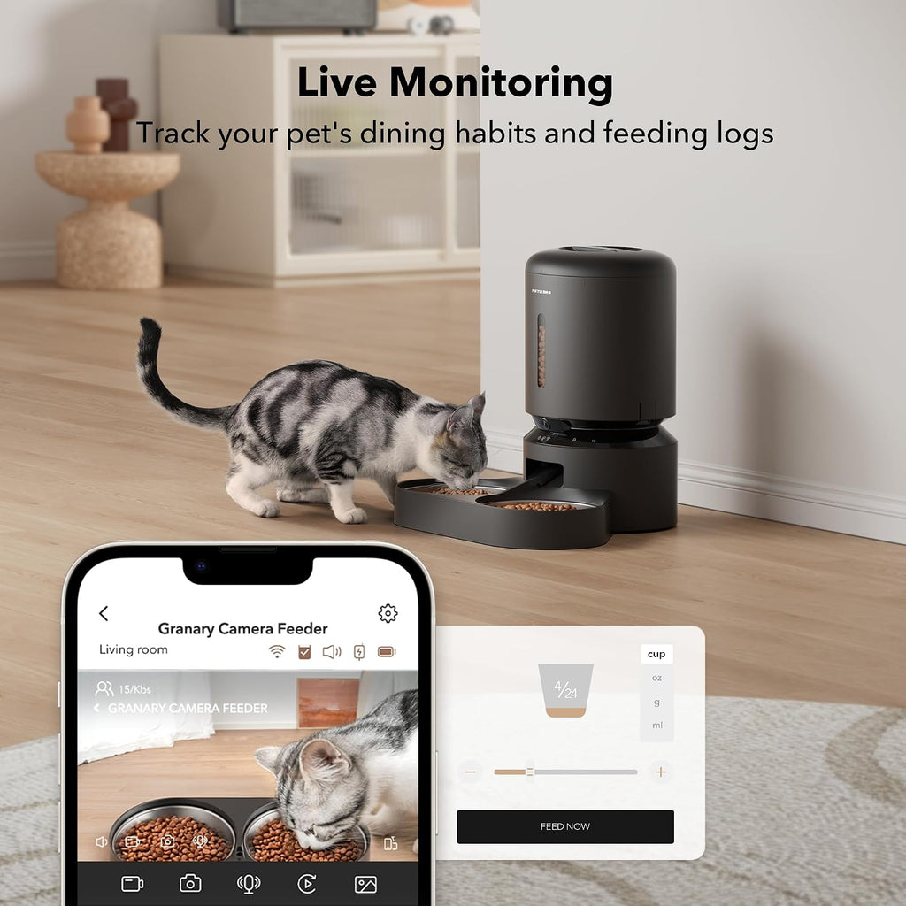 Automatic Cat Feeder with Camera for Two Cats, 1080P HD Video with Night Vision, 5G WiFi Pet Feeder with 2-Way Audio