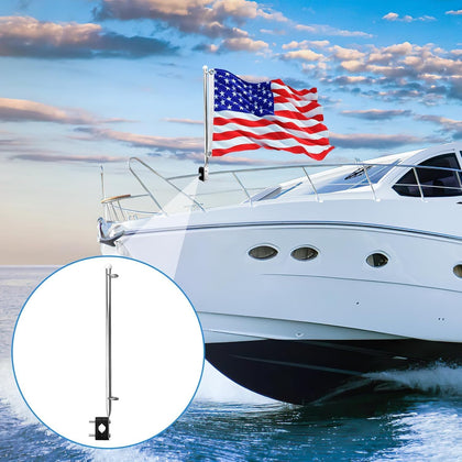American Boat Flag Pole Kits Marine 12"x18", 2PCS Stainless Steel Boat Flag Pole with 1x Storage Bag, Adjustable