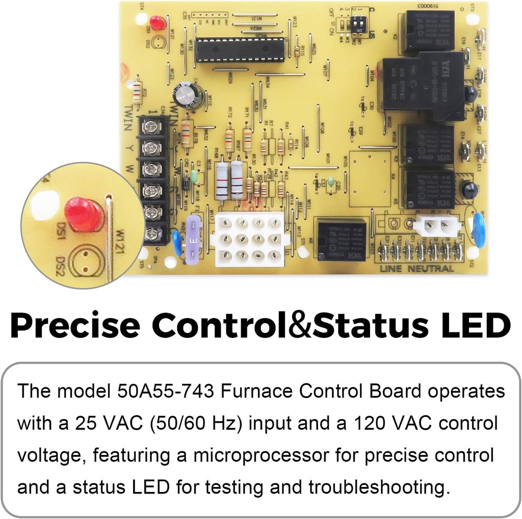 Furnace Control Board 50A55-743,Replacement for Amana/Goodman Furnace Control Circuit Board 0130F00005S B18099-26 B1809926S