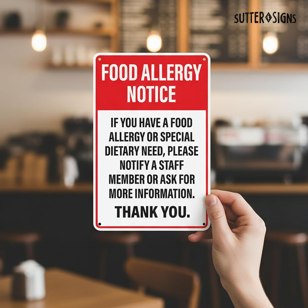 Food Allergy Notice Sign 12" x 8"