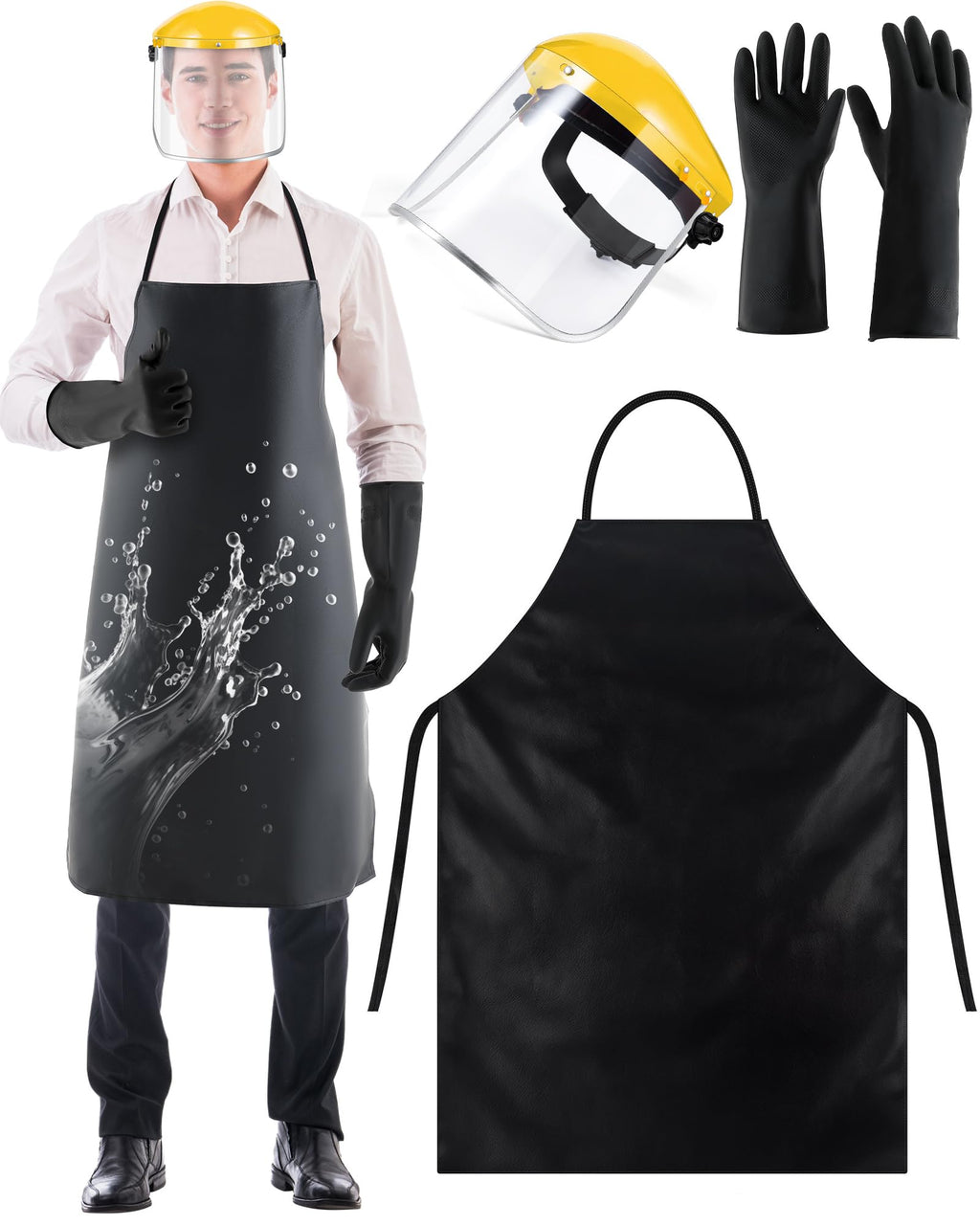 3 Pack safety face shield with Apron Gloves, Black,Yellow