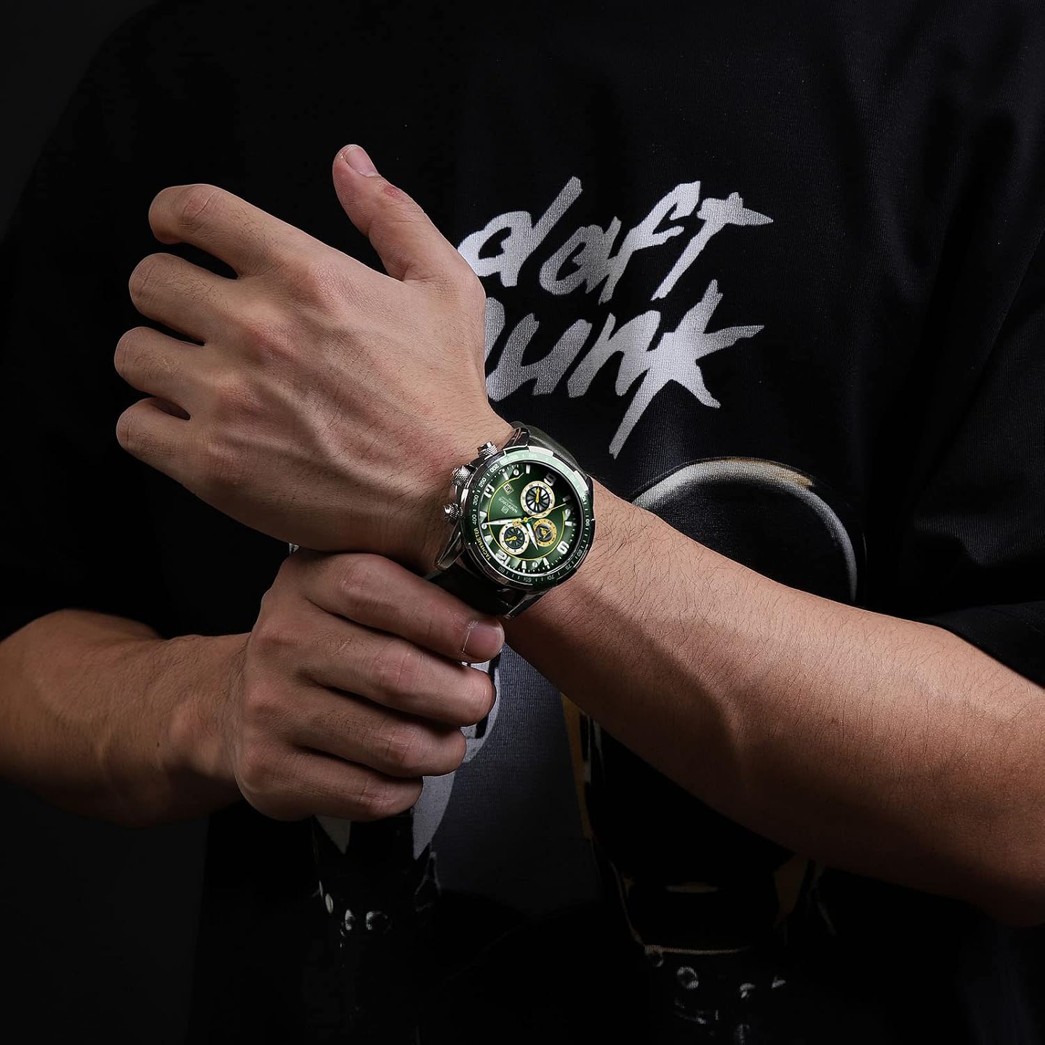 Sport Watches for Men Analog Quartz Chronograph Leather Strap Wrist Watch