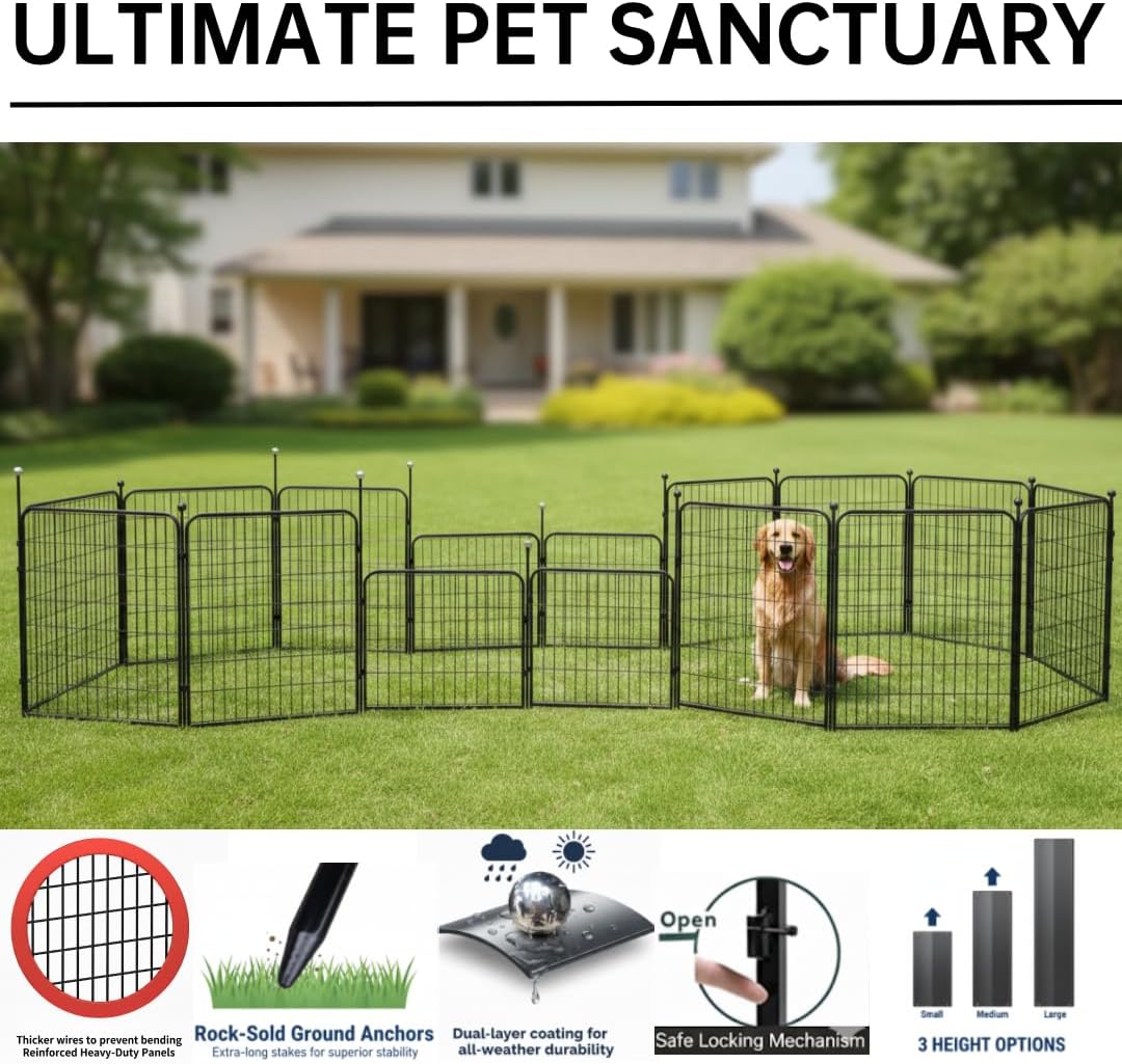 Portable Dog Crates & Playpen, 32'' Metal Pet Pen for Small/Medium Dogs, Easy-Carry Straps, Ideal for Indoor/Outdoor