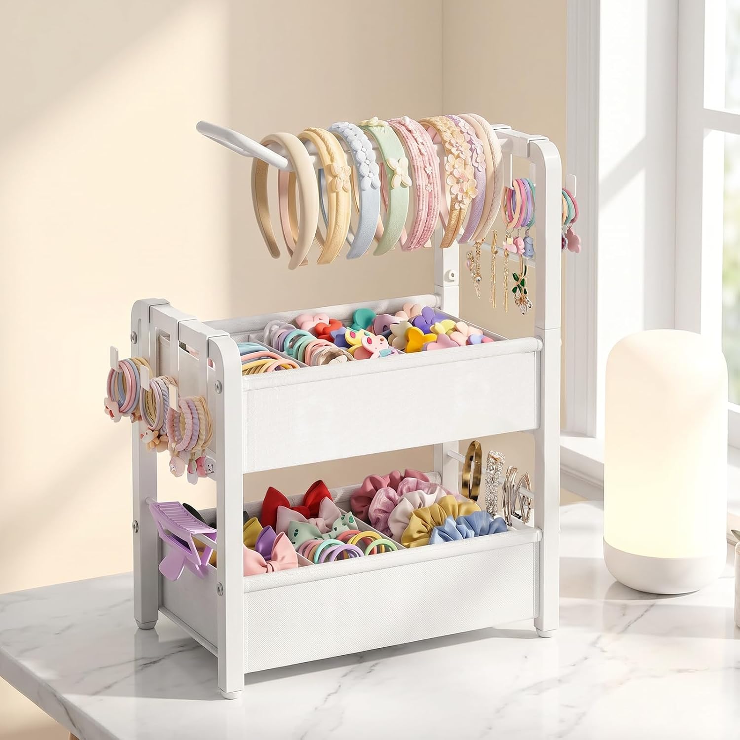 Headband Holder Stand for Girls Women, Hair Accessories Organizer | Hairband Holder with 6 Flexible Hooks & Removable