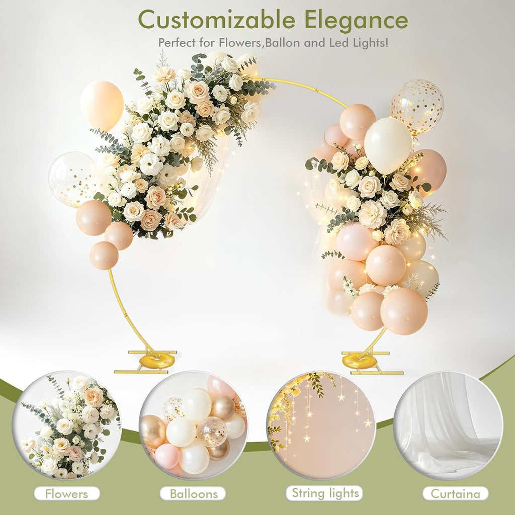 Round Backdrop Stand 8FT Gold Balloon Arch Stand Metal Circle Arch