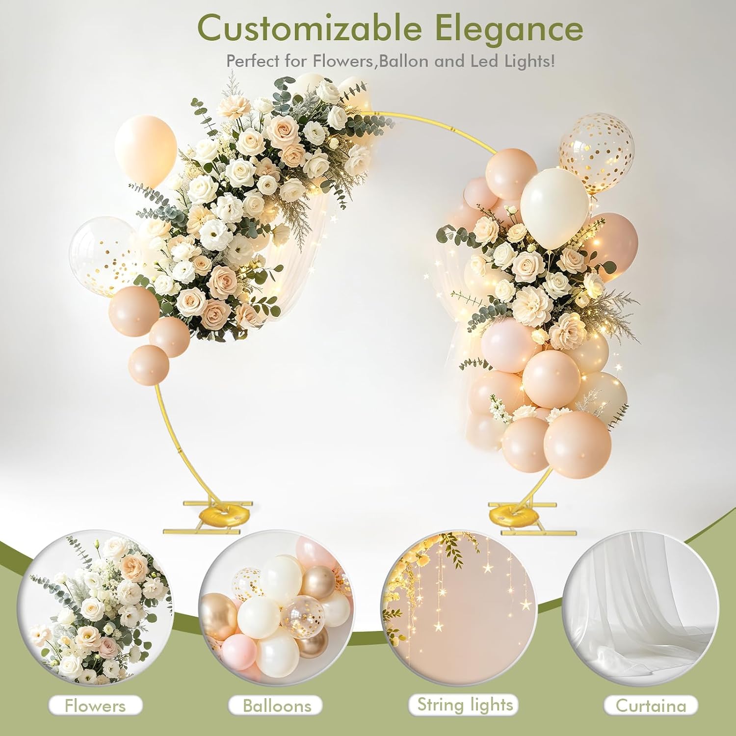 Round Backdrop Stand 8FT Gold Balloon Arch Stand Metal Circle Arch