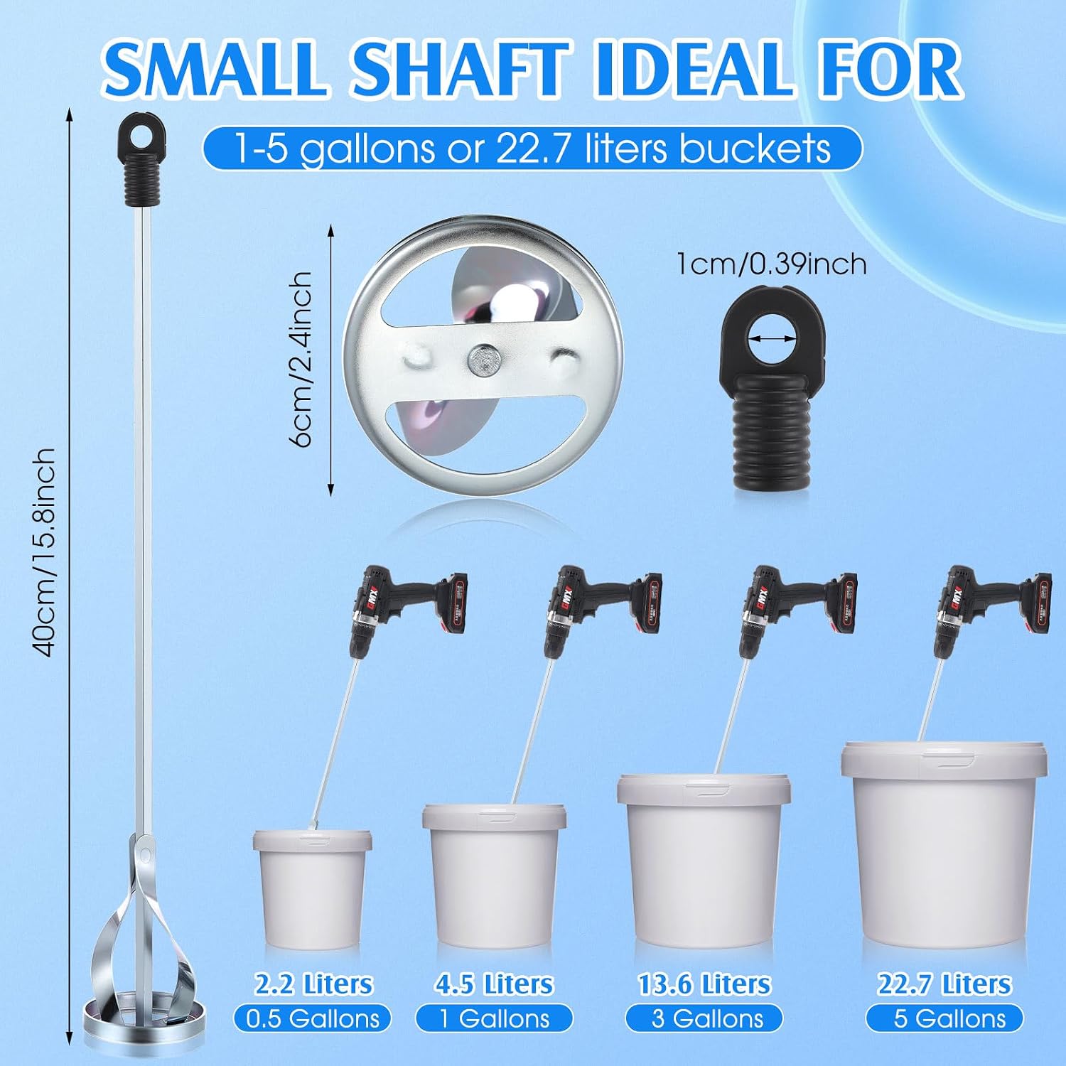 3 Pcs Paint Mixer for Drill, 1 to 5 Gallon Bucket, Paint Stirrer, Easy to Clean, 16.9" Mixing Paddles and 2.36"
