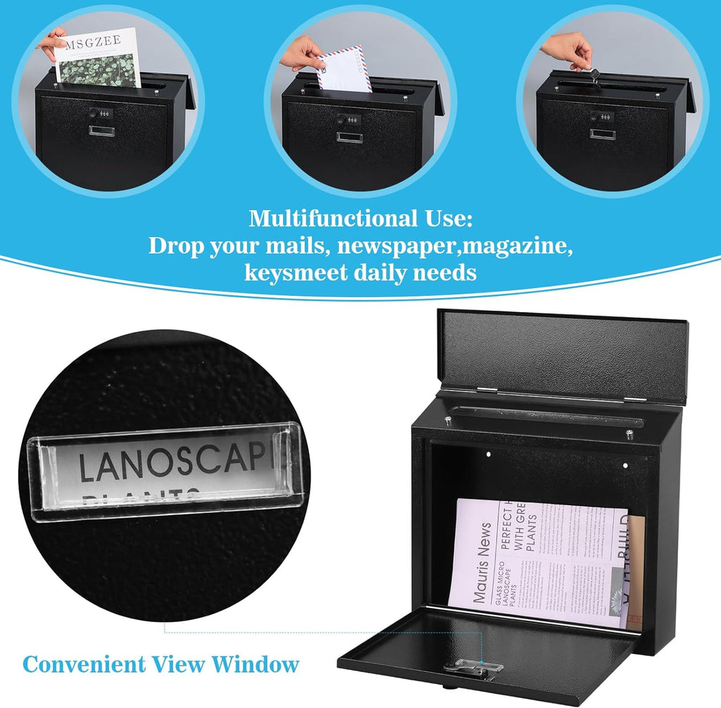 Mail Boxes with Combination Lock,Locking Mailbox Wall Mounted,Security Metal Mailbox Drop Box, Modern Large
