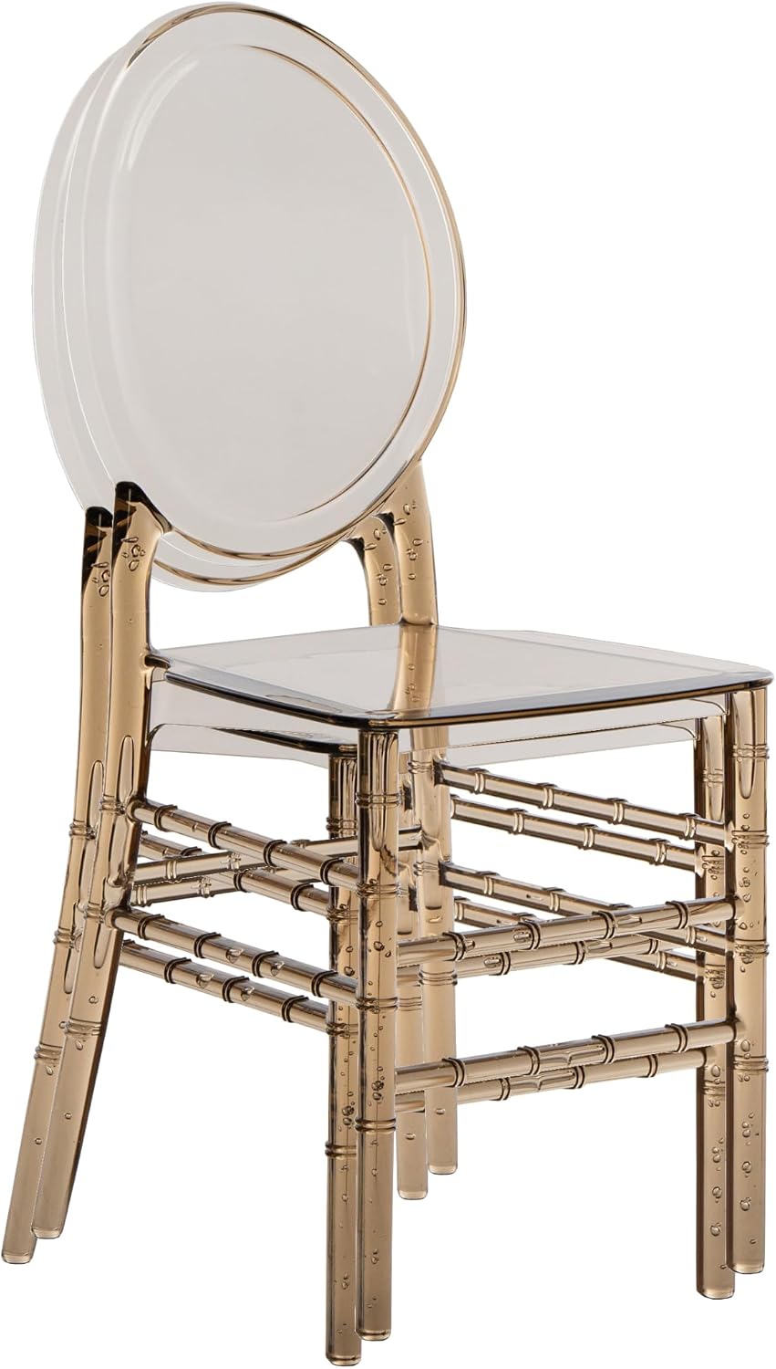 Chiavari Ghost Chairs, Stackable Acrylic,Modern,Set of 2, Amber