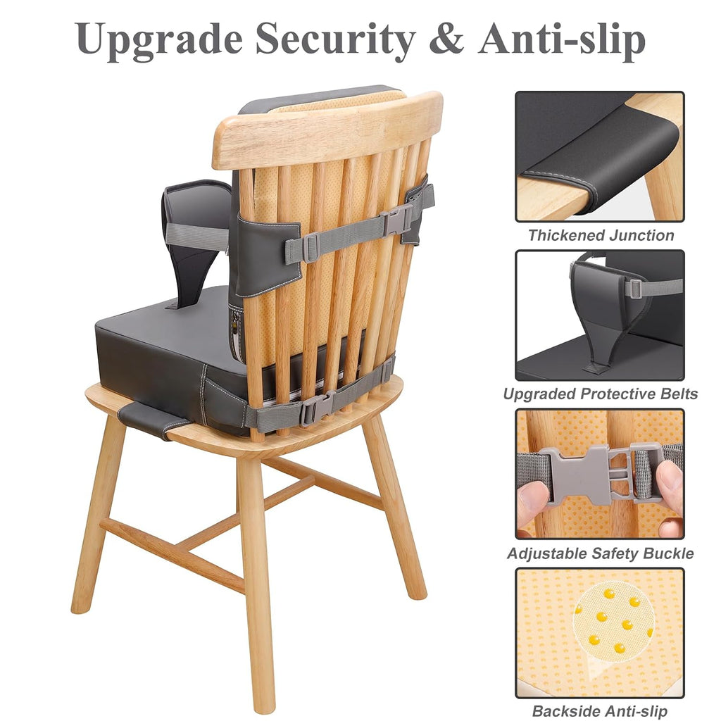 Toddler Booster Seat for Dining Table, Non-Slip Kitchen Chair Booster Seat with Backrest and Adjustable Straps
