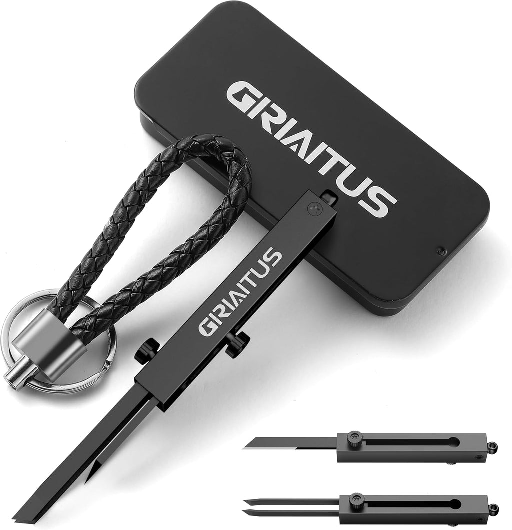 2-in-1 EDC Pocket Knife Keychain Tweezers Multitool, Box Cutter Tool, Black | Retractable with Locking Mechanism