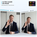 2K Webcam No Mic with Privacy Cover, USB Camera for Computer | Plug & Play, Without Audio, 78° Wide-Angle