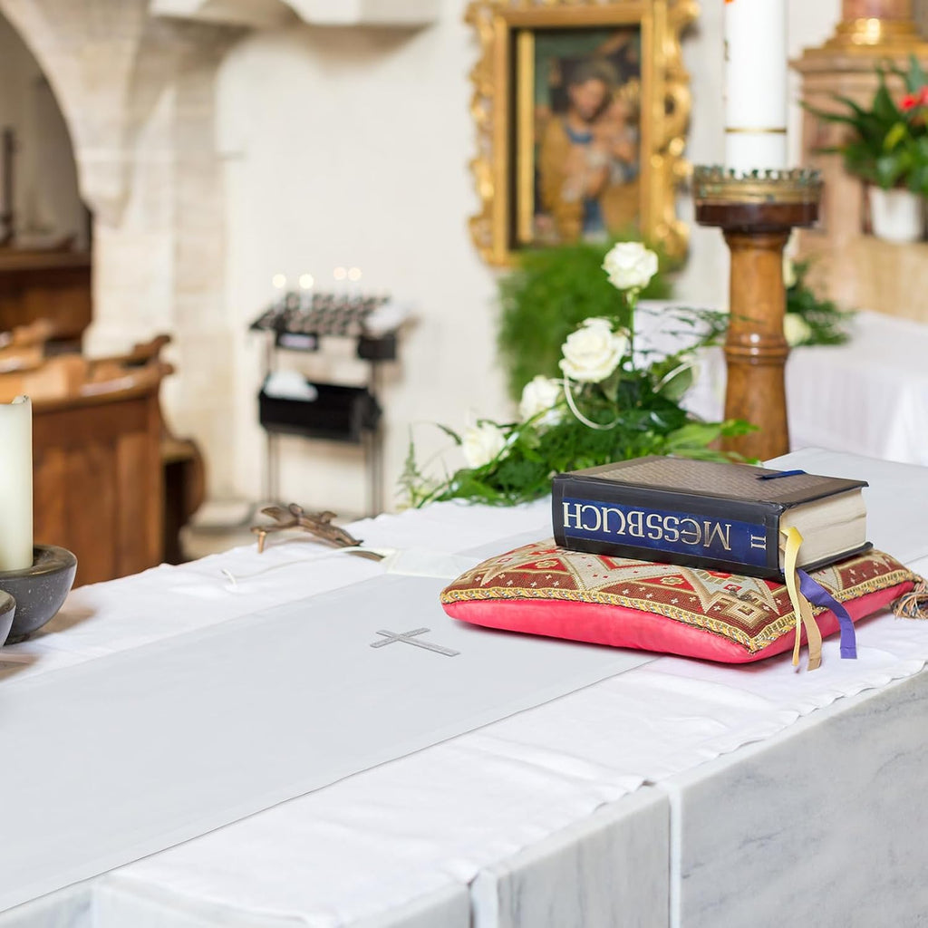 White Altar Cloth Communion Church Table Cloth, 62″ X 24″, Runner