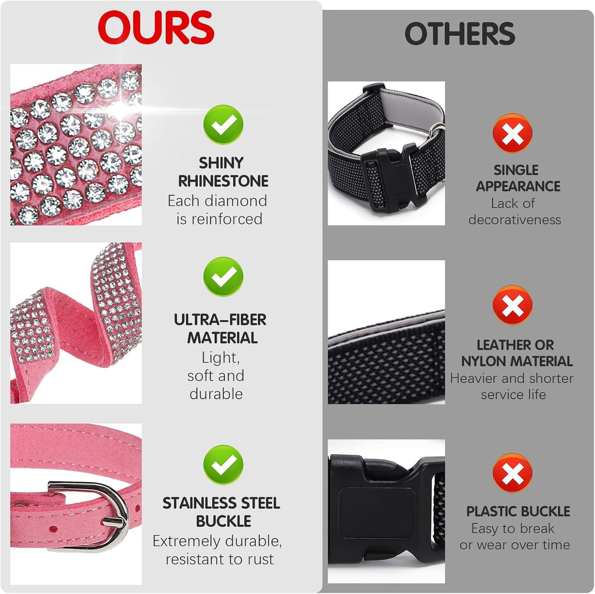Rhinestone Dog Collars for Small Dogs, Bling Collar with Diamond