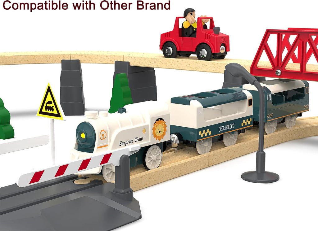 Battery Powered Train Set for Railway System, Electric Train Toys for Wooden Tracks, 3Pcs Motorized Locomotive Trains