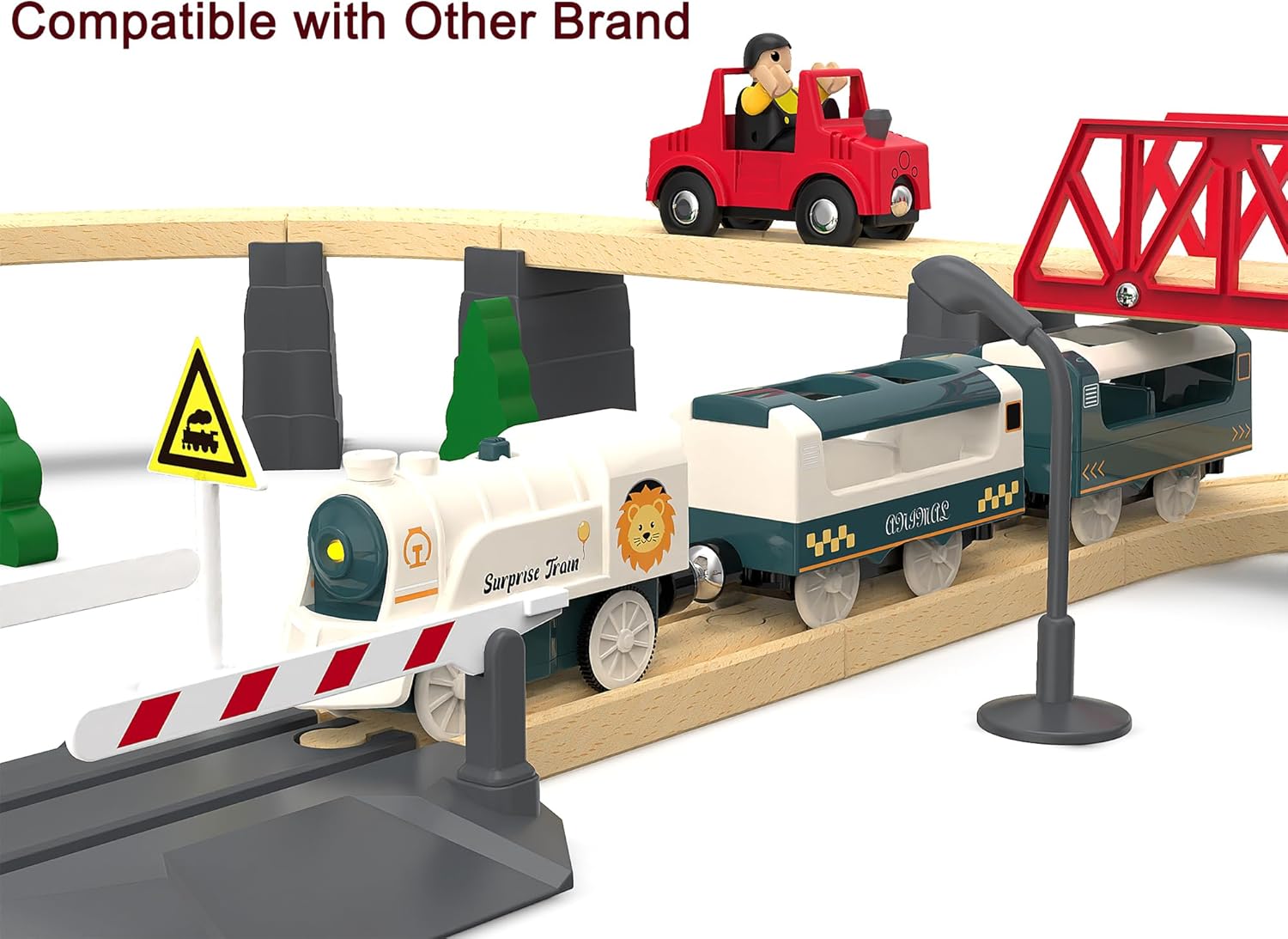 Battery Powered Train Set for Railway System, Electric Train Toys for Wooden Tracks, 3Pcs Motorized Locomotive Trains